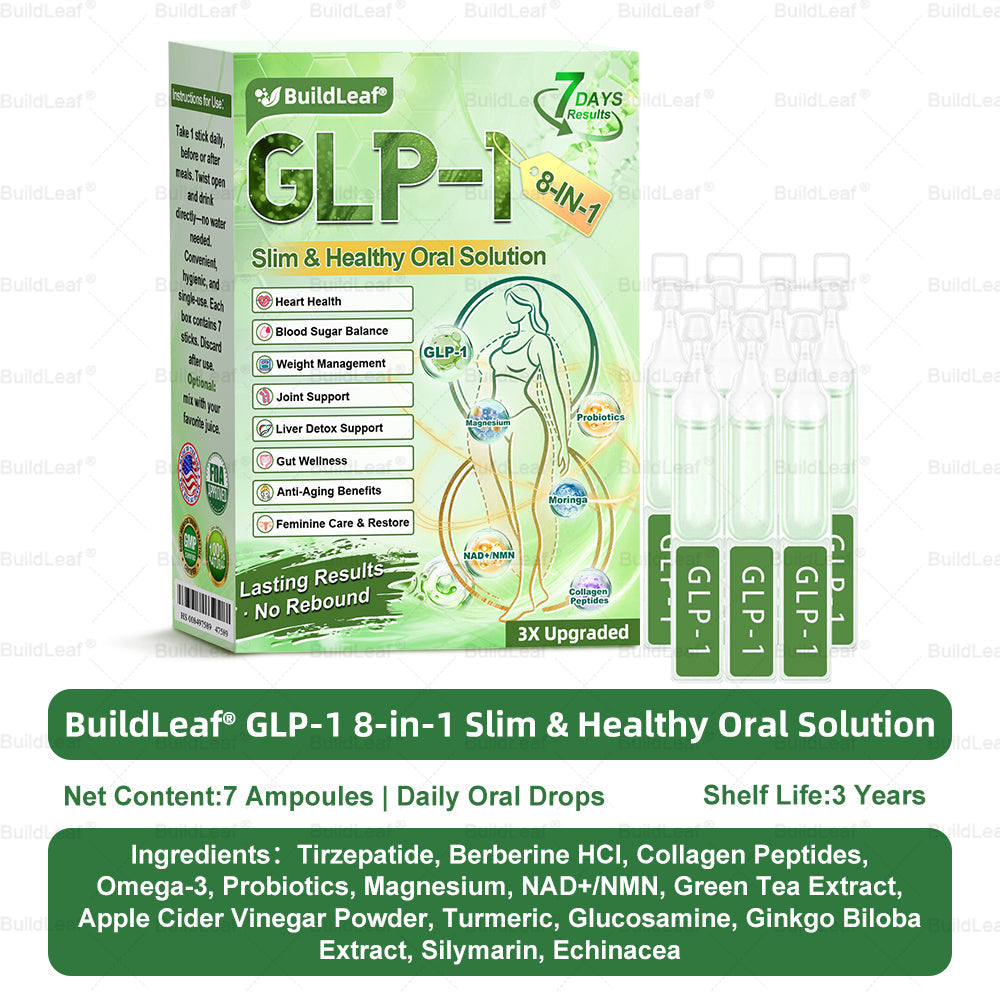 BuildLeaf® GLP-1 8-in-1 Slim & Healthy Oral Solution (Once a day, results in 7 days), With 100 Billion CFU Active Probiotics ✅ Supports weight management, heart health, diabetes, gut & women’s health, while firming skin & boosting energy.