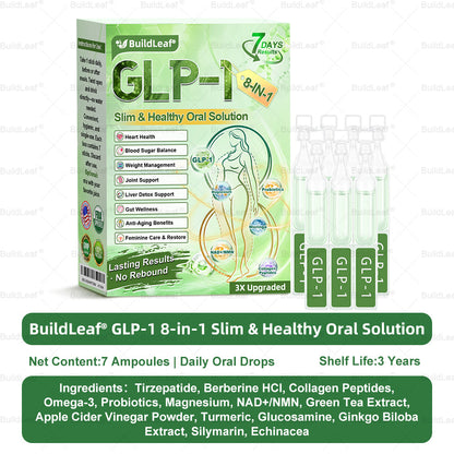 BuildLeaf® GLP-1 8-in-1 Slim & Healthy Oral Solution (Once a day, results in 7 days), With 100 Billion CFU Active Probiotics ✅ Supports weight management, heart health, diabetes, gut & women’s health, while firming skin & boosting energy.