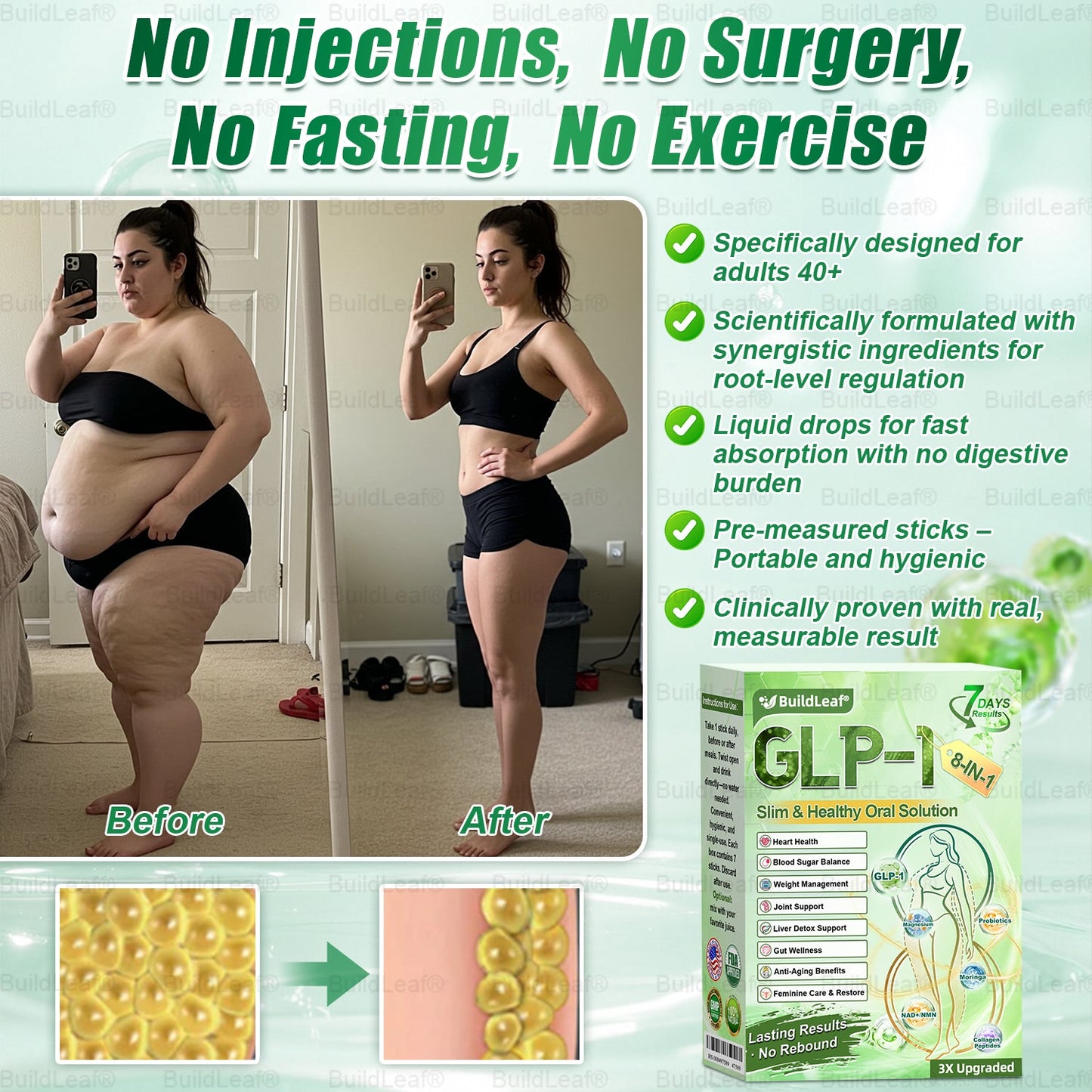 BuildLeaf® GLP-1 8-in-1 Slim & Healthy Oral Solution (Once a day, results in 7 days), With 100 Billion CFU Active Probiotics ✅ Supports weight management, heart health, diabetes, gut & women’s health, while firming skin & boosting energy.