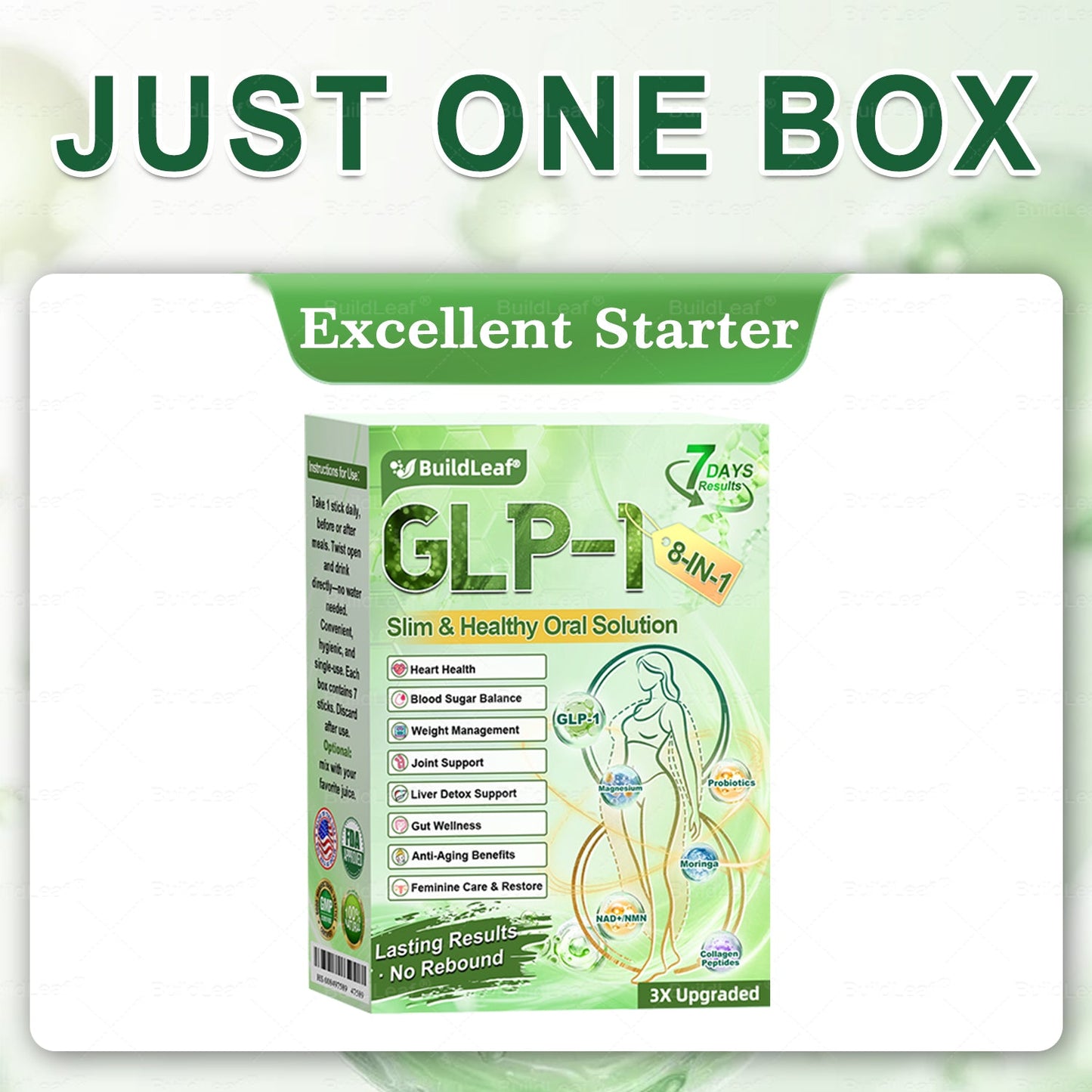BuildLeaf® GLP-1 8-in-1 Slim & Healthy Oral Solution (Once a day, results in 7 days), With 100 Billion CFU Active Probiotics ✅ Supports weight management, heart health, diabetes, gut & women’s health, while firming skin & boosting energy.